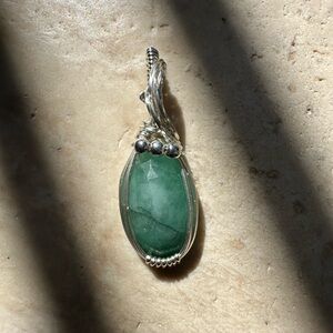 Sterling Silver Natural Emerald Necklace Pendant
